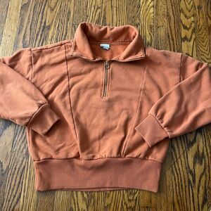 A New Day Orange Quarter Zip Sweatshirt Preppy Woman's Size Medium Long Sleeve